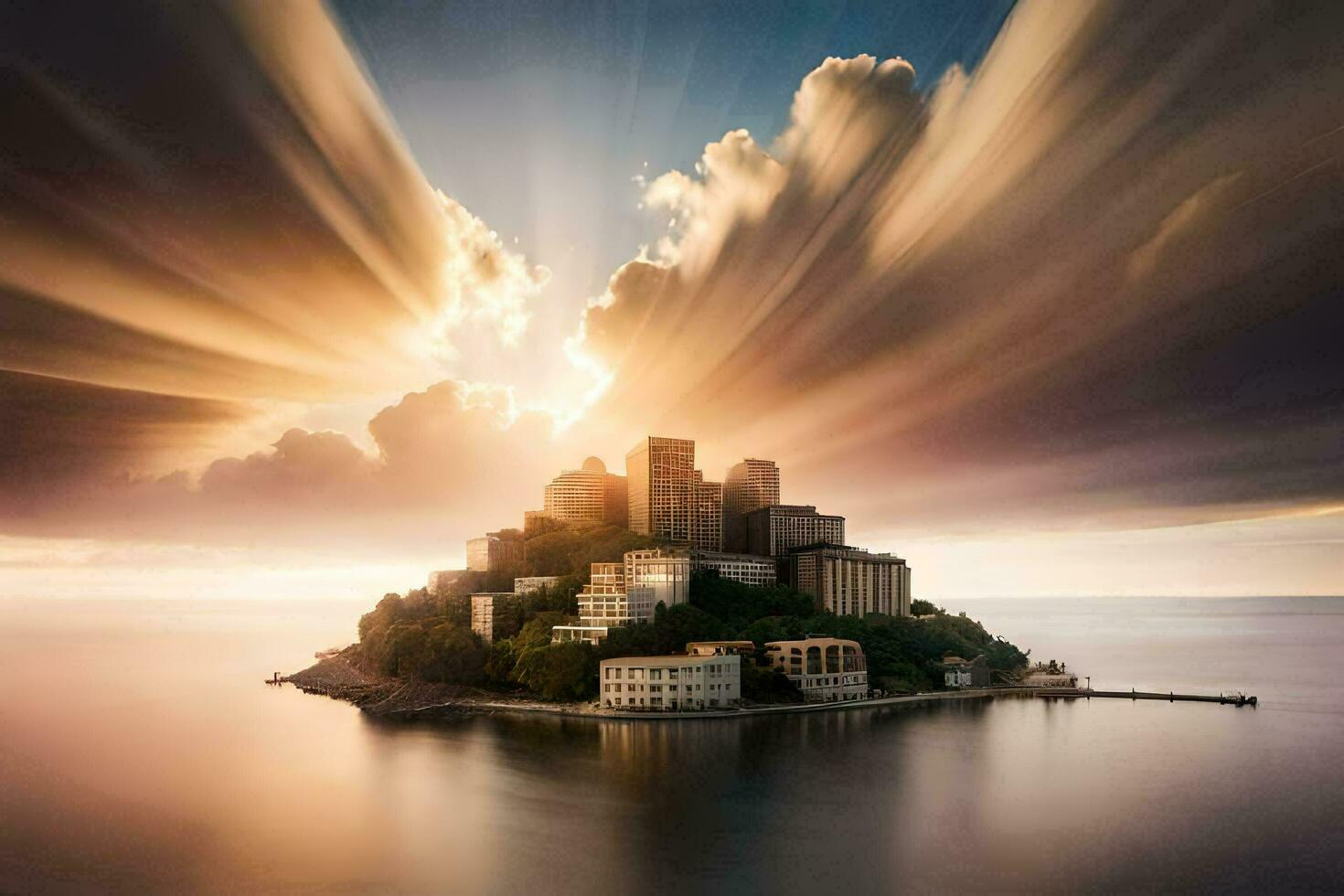 a small island with a church on top. AI-Generated photo