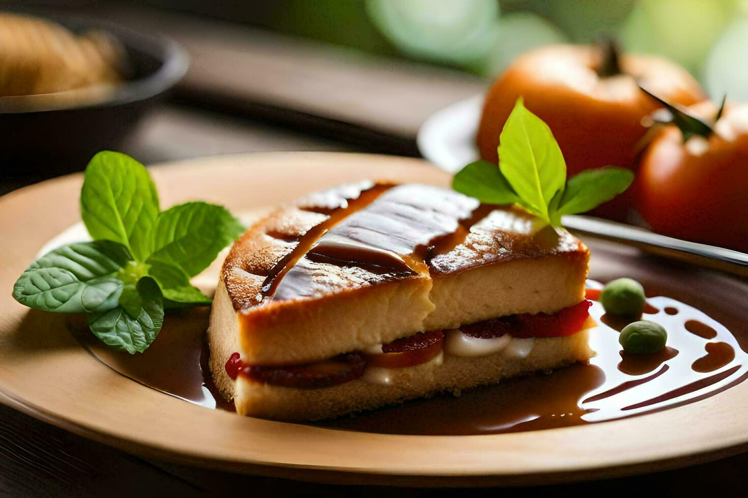 a piece of cheesecake on a plate with a fork. AI-Generated photo
