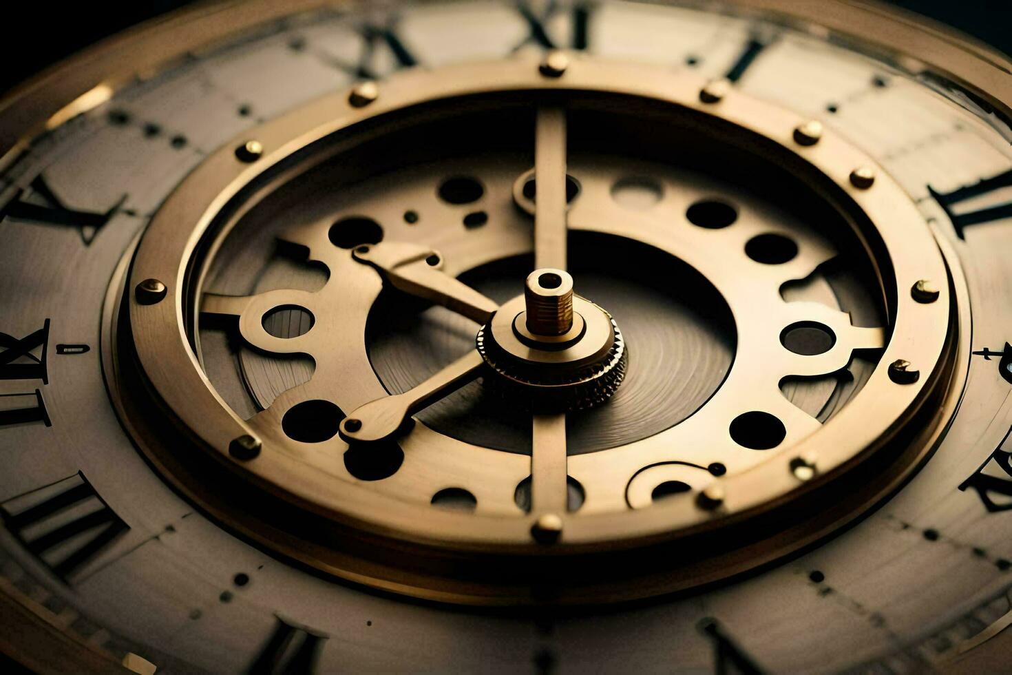 un cerca arriba de un oro reloj con romano numerales generado por ai foto