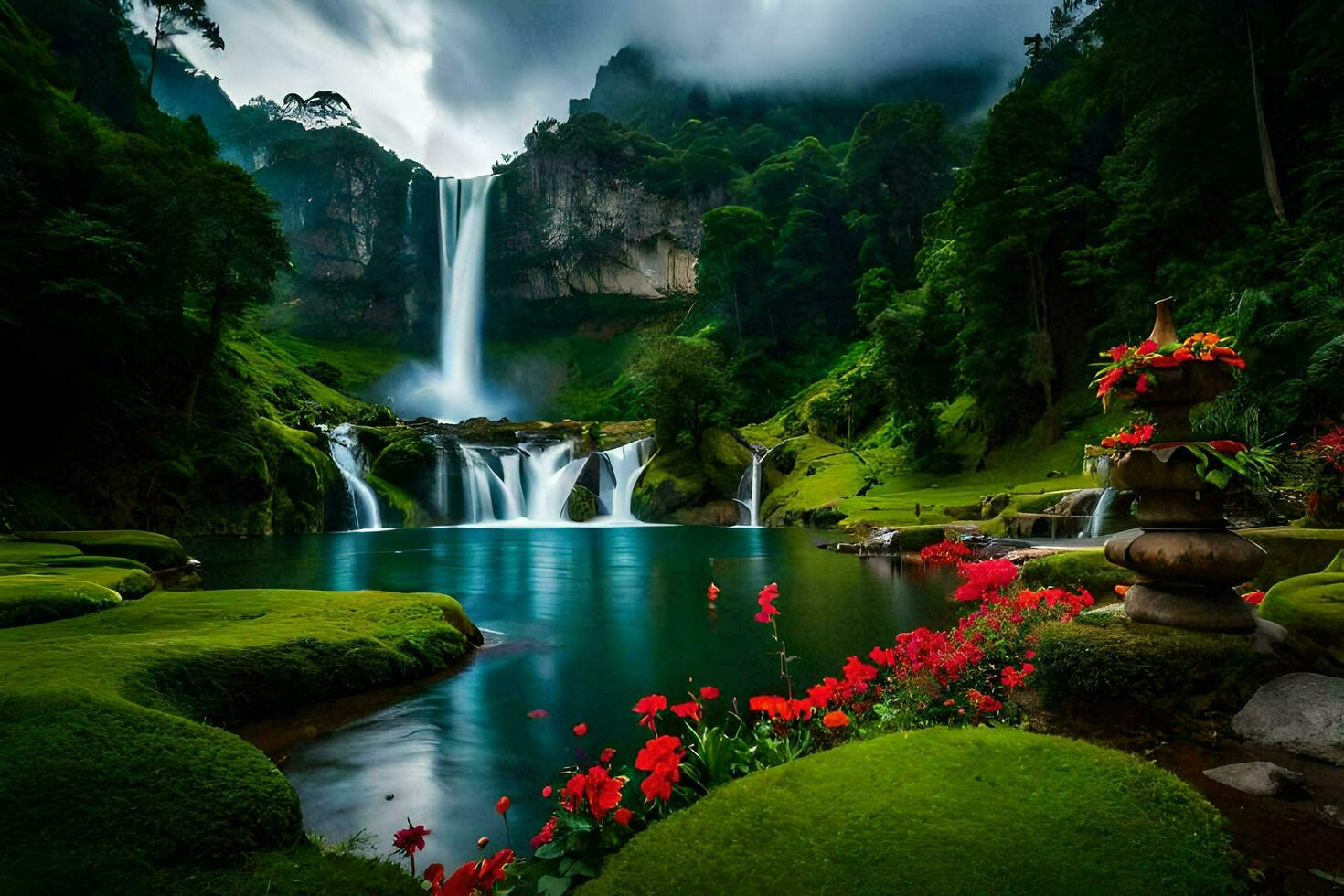 the waterfall in the jungle. AI-Generated photo