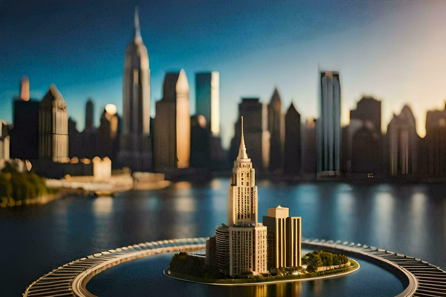 un miniatura ciudad con un grande edificio en el medio. generado por ai foto