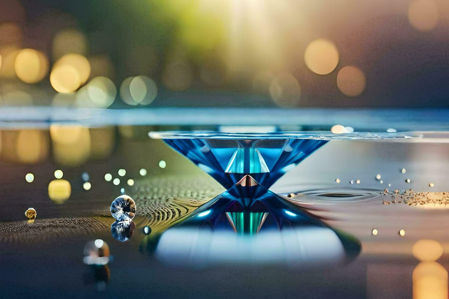 a diamond is reflected in water with a bokeh effect. AI-Generated photo