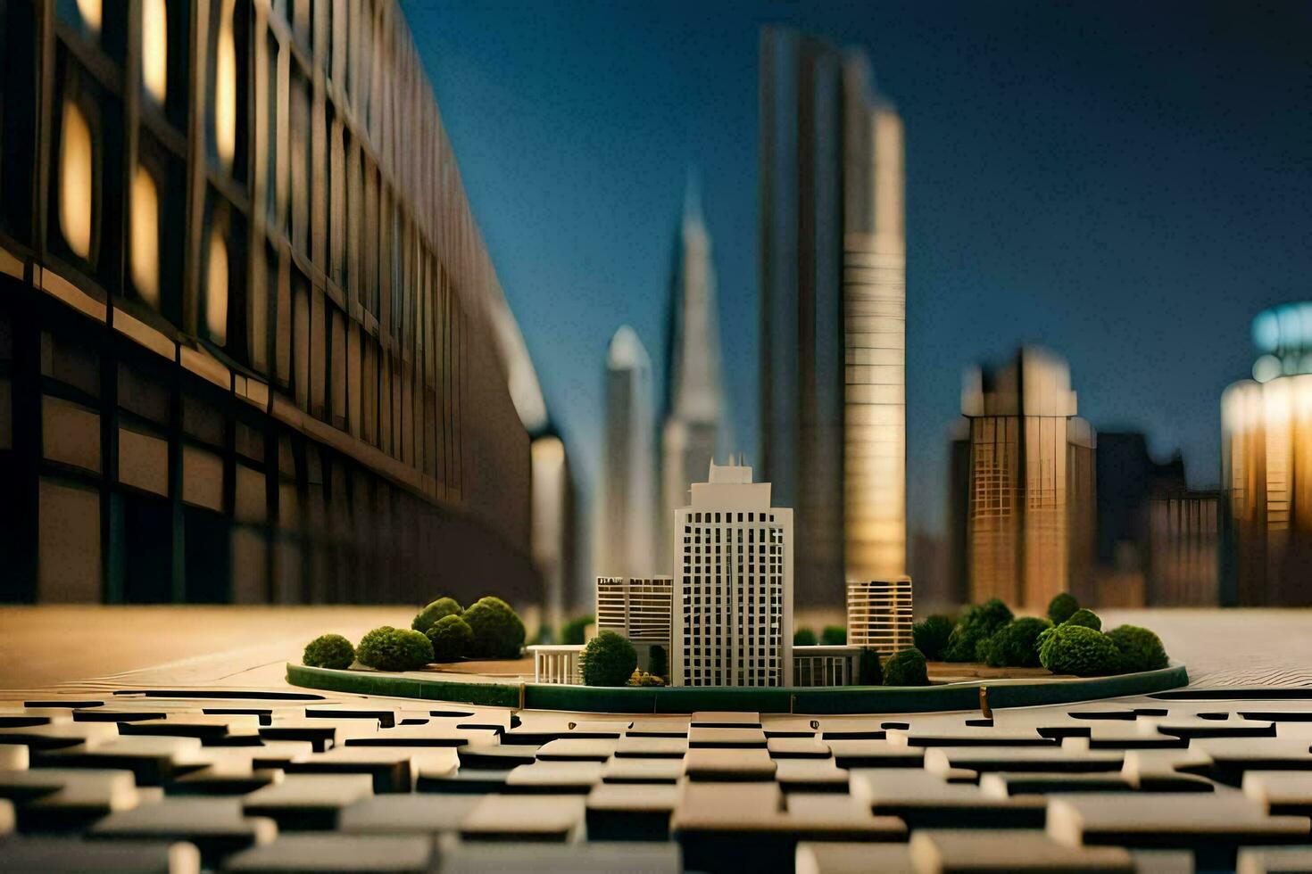 a miniature city in the middle of a city. AI-Generated photo