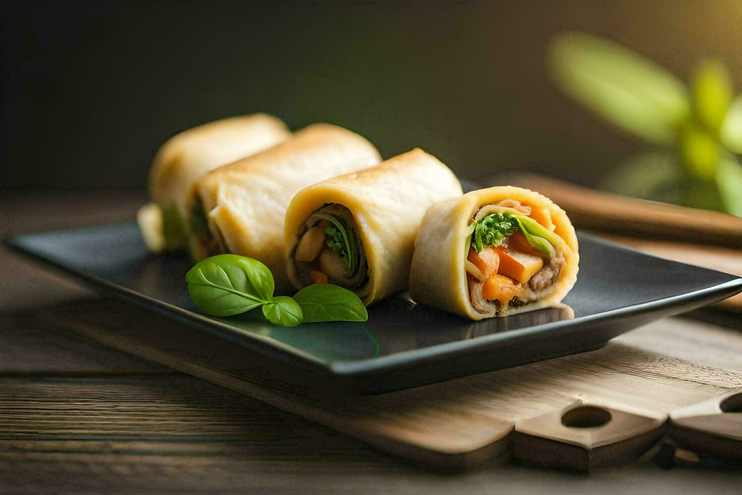 chinese food on a plate. AI-Generated photo