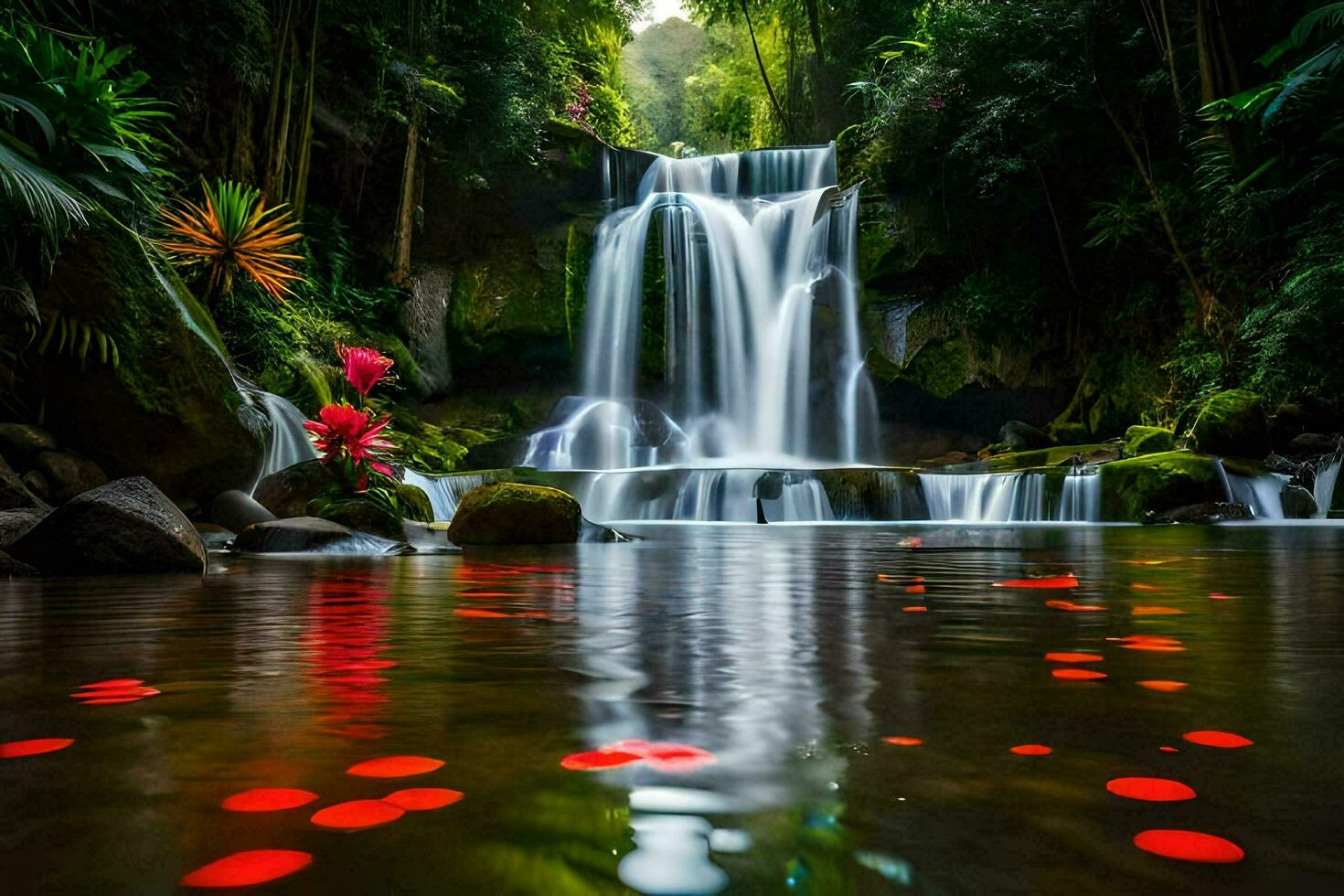 waterfall in the jungle. AI-Generated photo