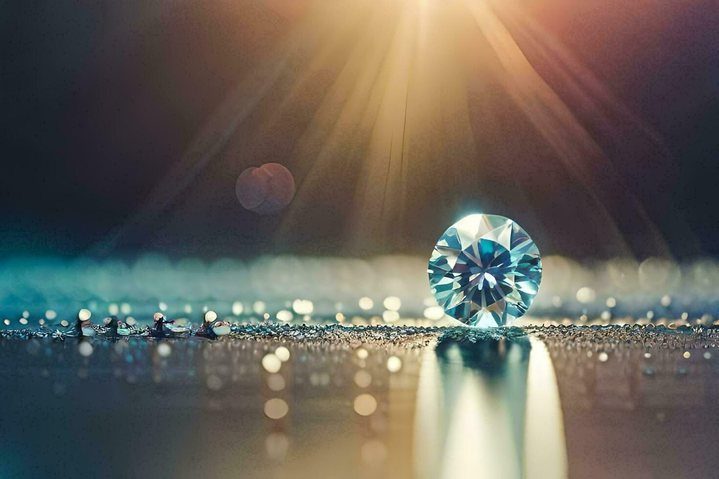 a diamond is shown on a table with water droplets. AI-Generated photo