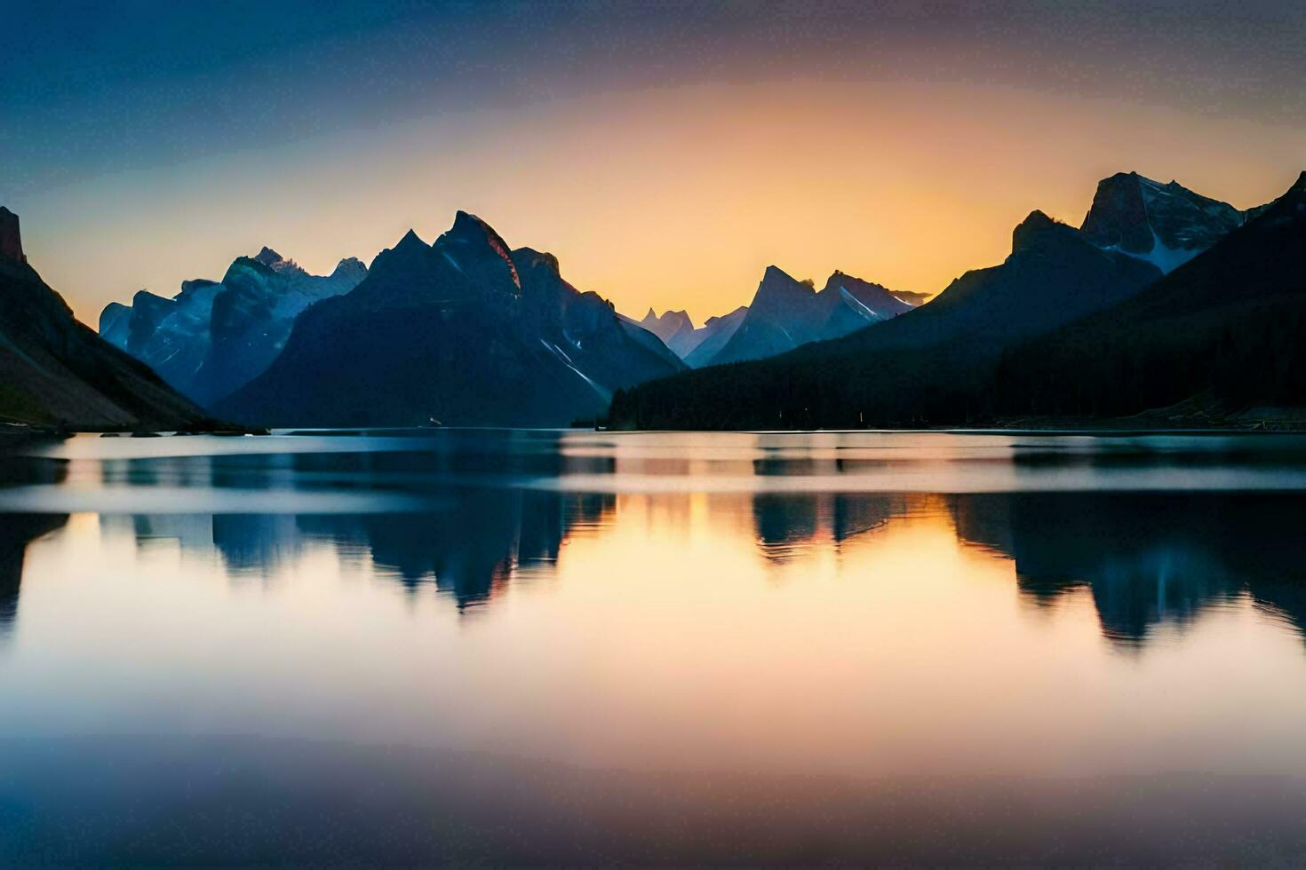 el montañas son reflejado en el agua a puesta de sol. generado por ai foto