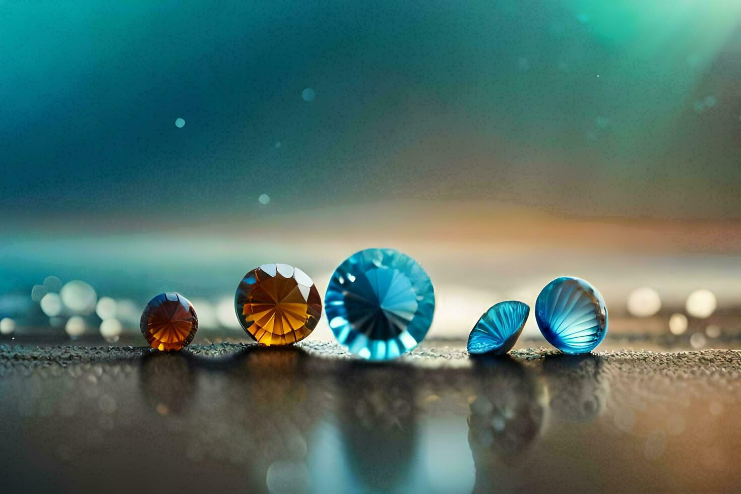 cuatro vistoso piedras en un playa con agua. generado por ai foto
