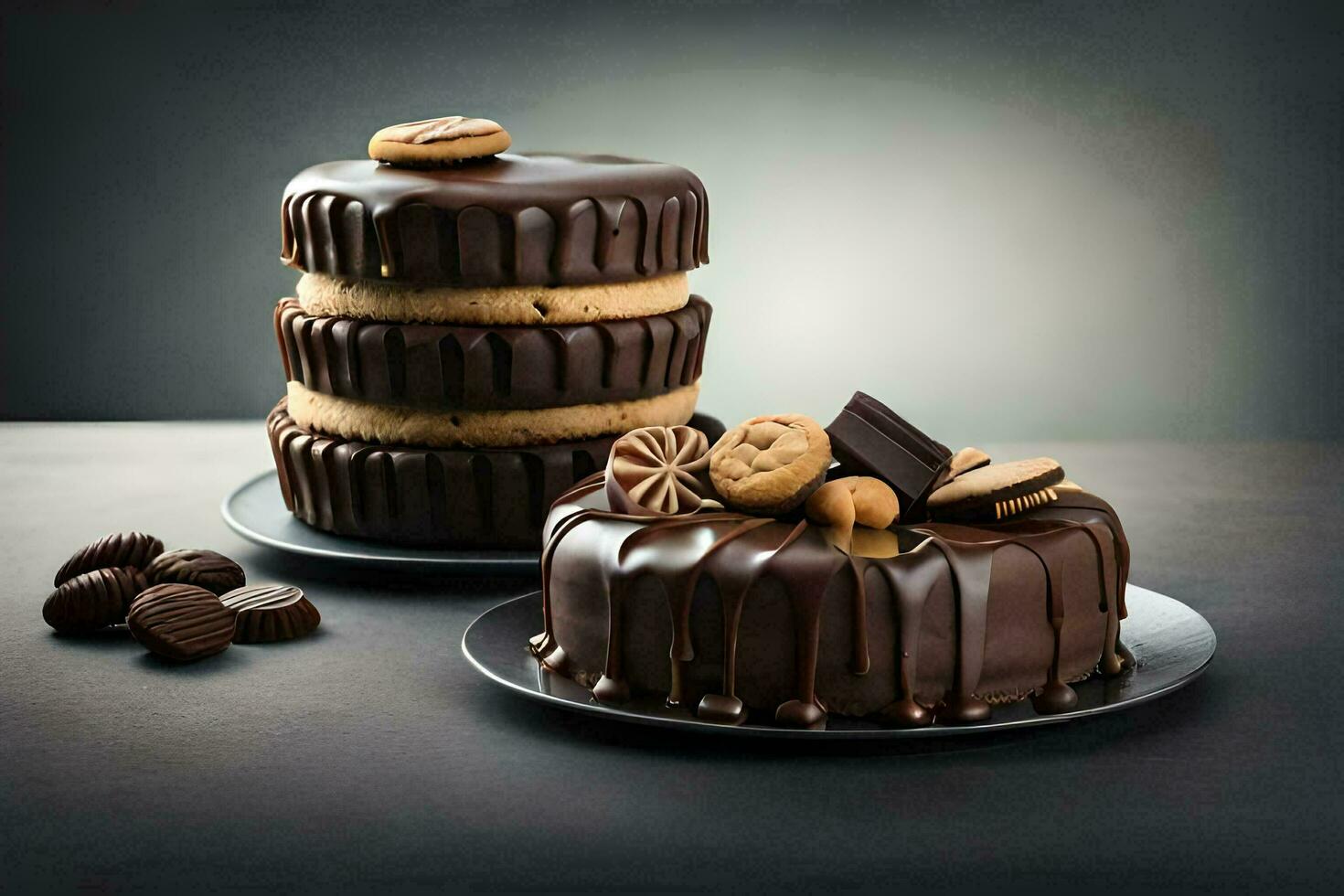 chocolate cake with peanut butter and chocolate chips. AI-Generated photo