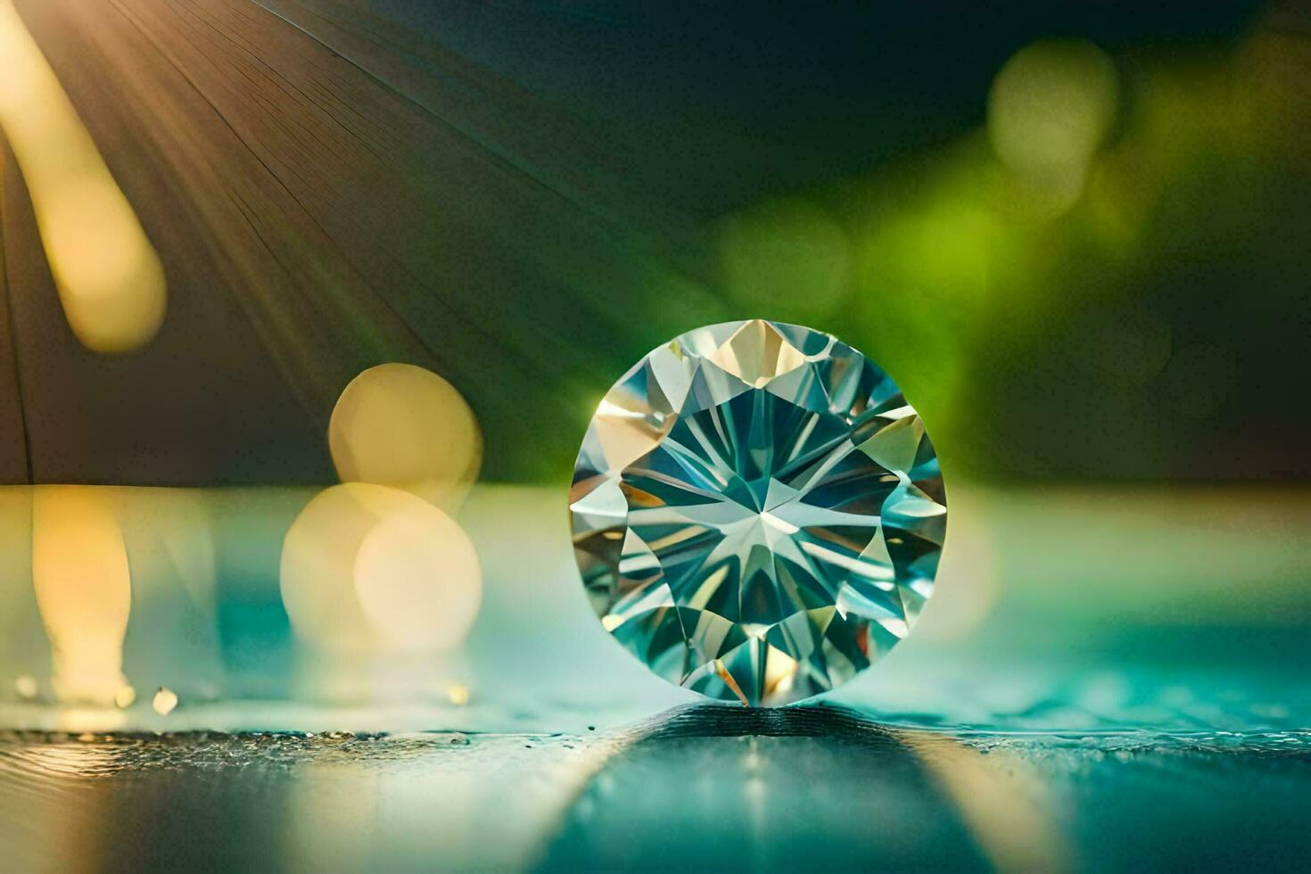 a diamond on a table with sunlight shining. AI-Generated photo