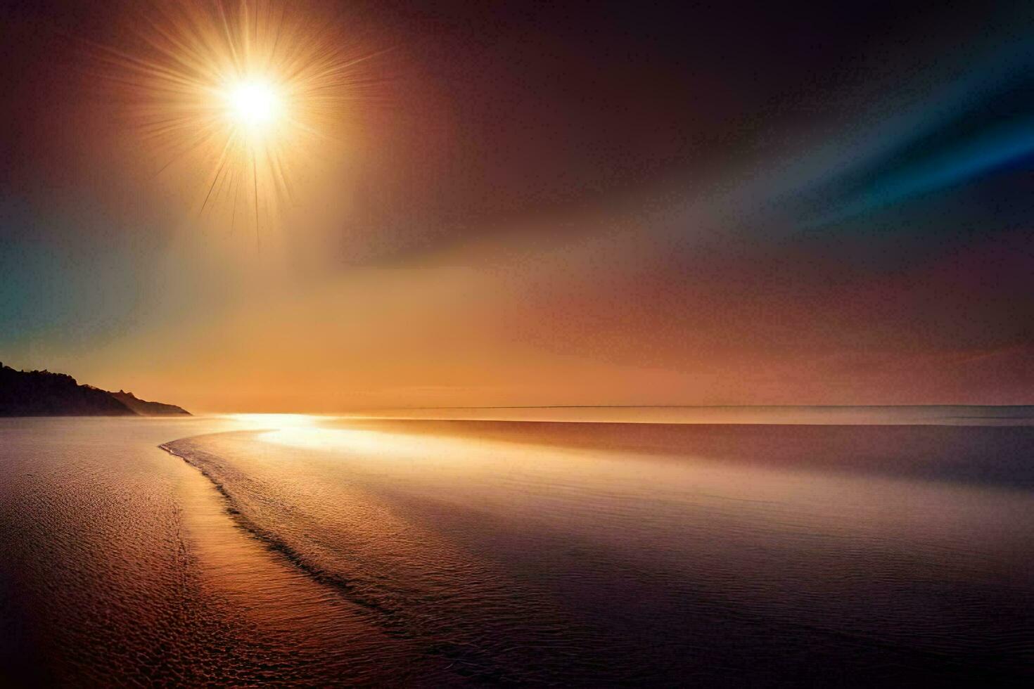 the sun shines over the ocean and the waves. AI-Generated photo
