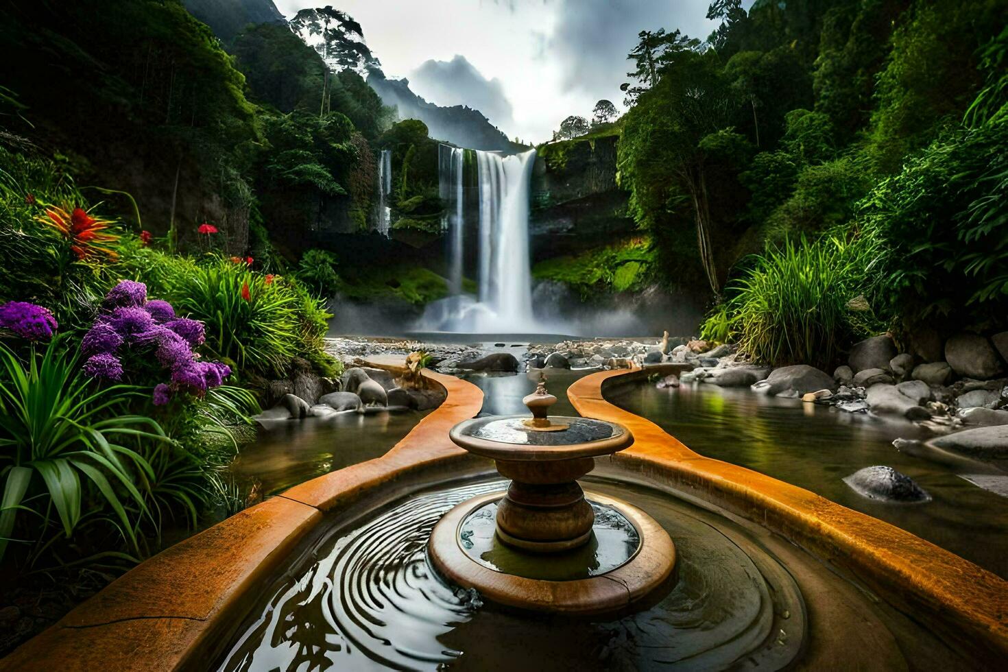 beautiful waterfall in the jungle. AI-Generated photo