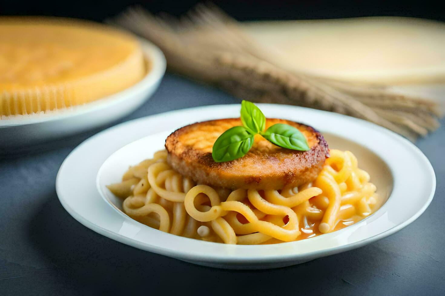 the dish is served with a fork and a plate of pasta. AI-Generated photo