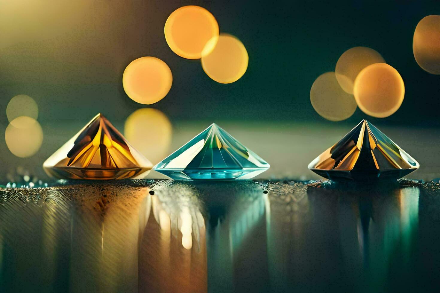three diamond shaped objects sitting on a table. AI-Generated photo