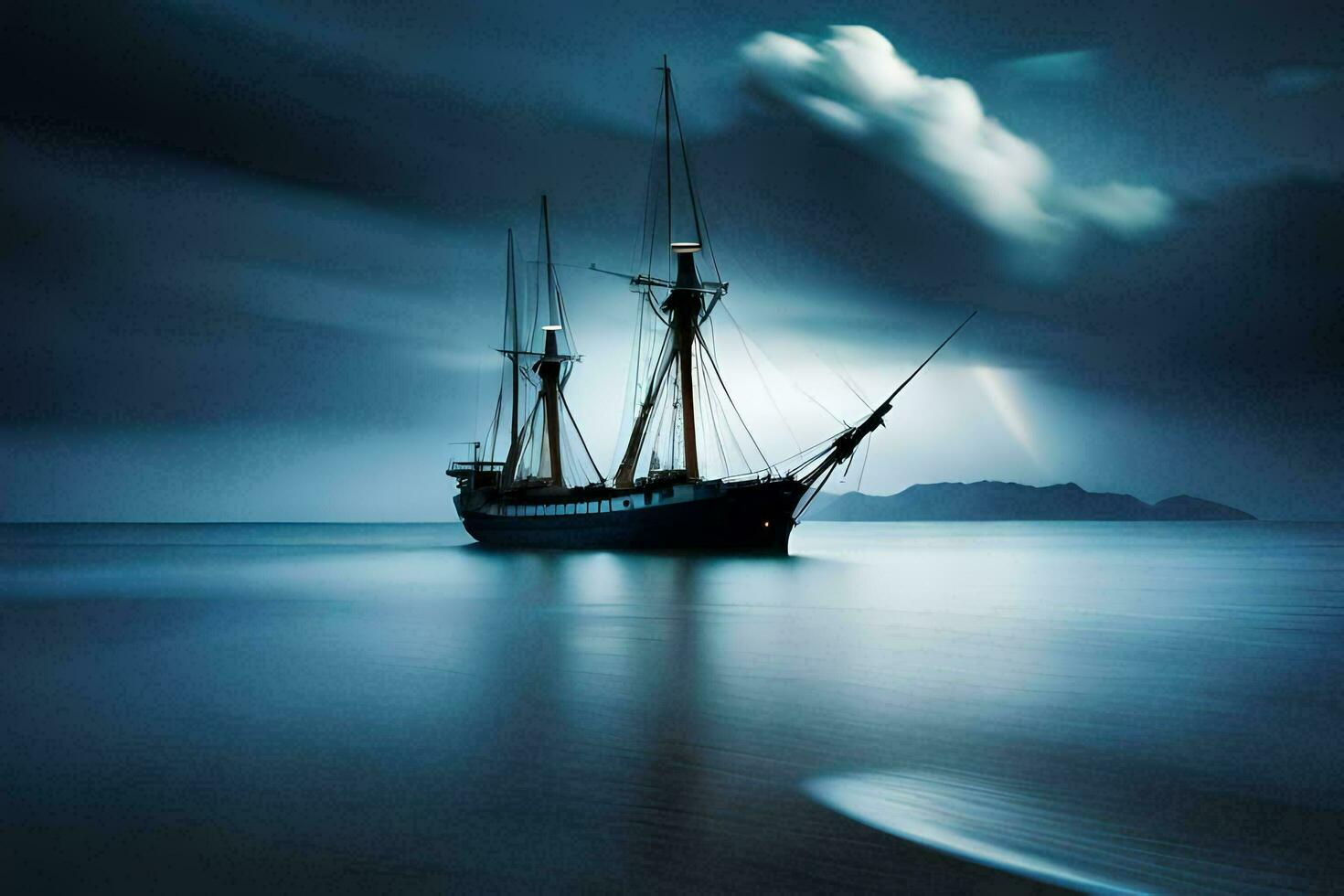 a sailing ship in the ocean at night. AI-Generated photo