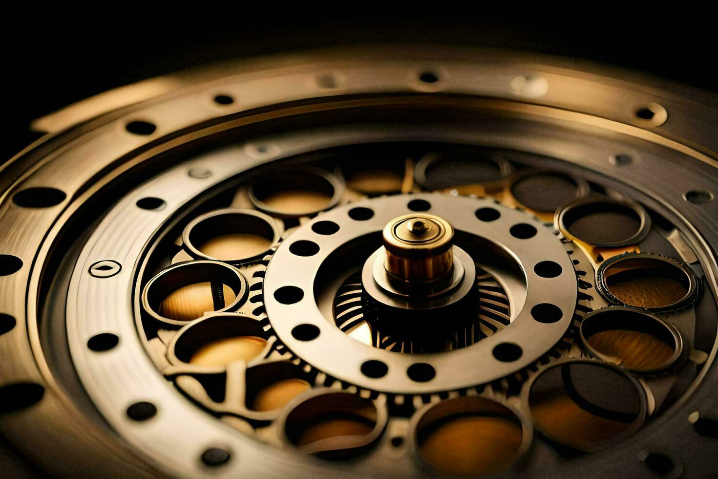 close up of a watch with gears and a black background. AI-Generated photo