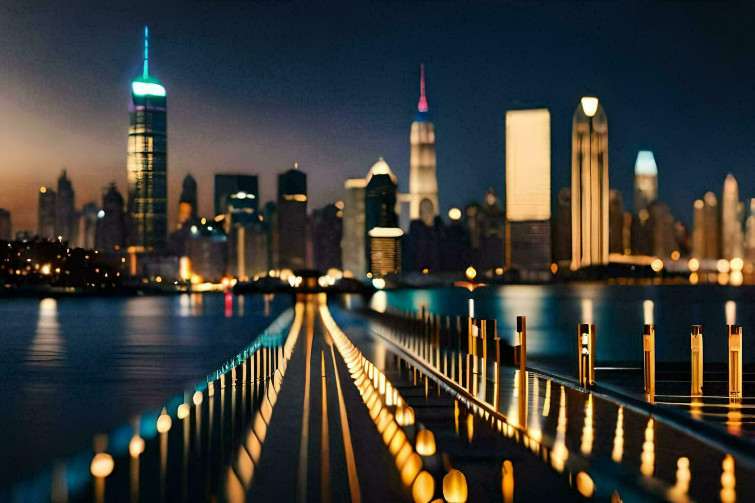a long exposure photo of the city skyline at night. AI-Generated