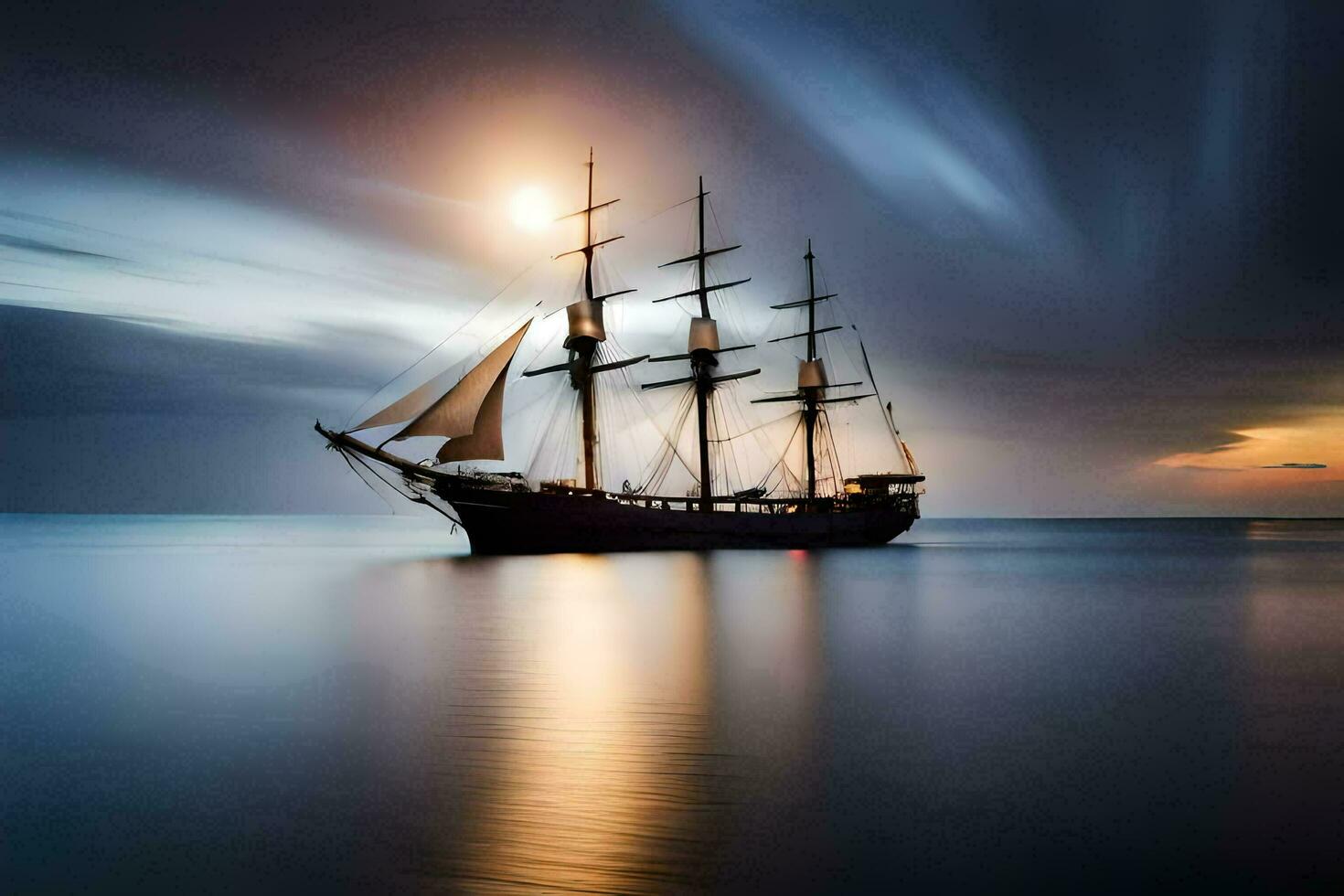 a sailing ship in the ocean at night. AI-Generated photo