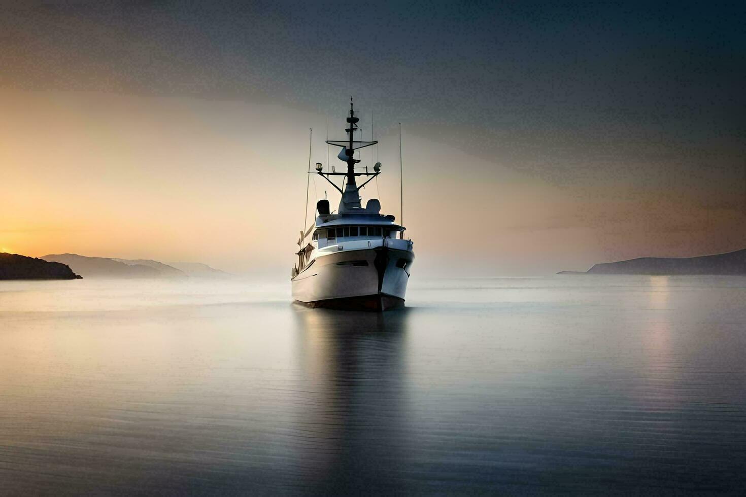 a boat is sailing in the ocean at sunset. AI-Generated photo
