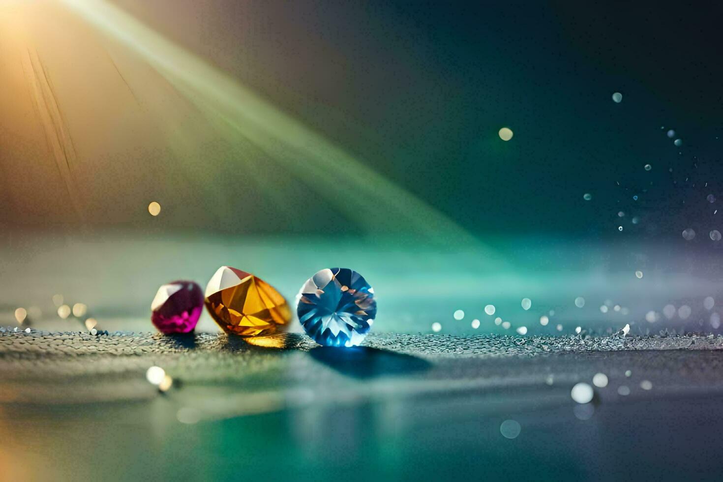 three colorful gems on a table. AI-Generated photo