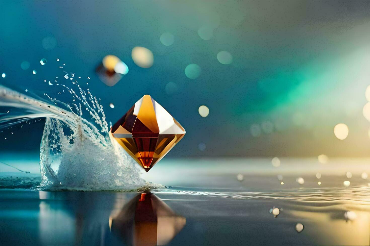 un diamante flotante en agua con burbujas generado por ai foto