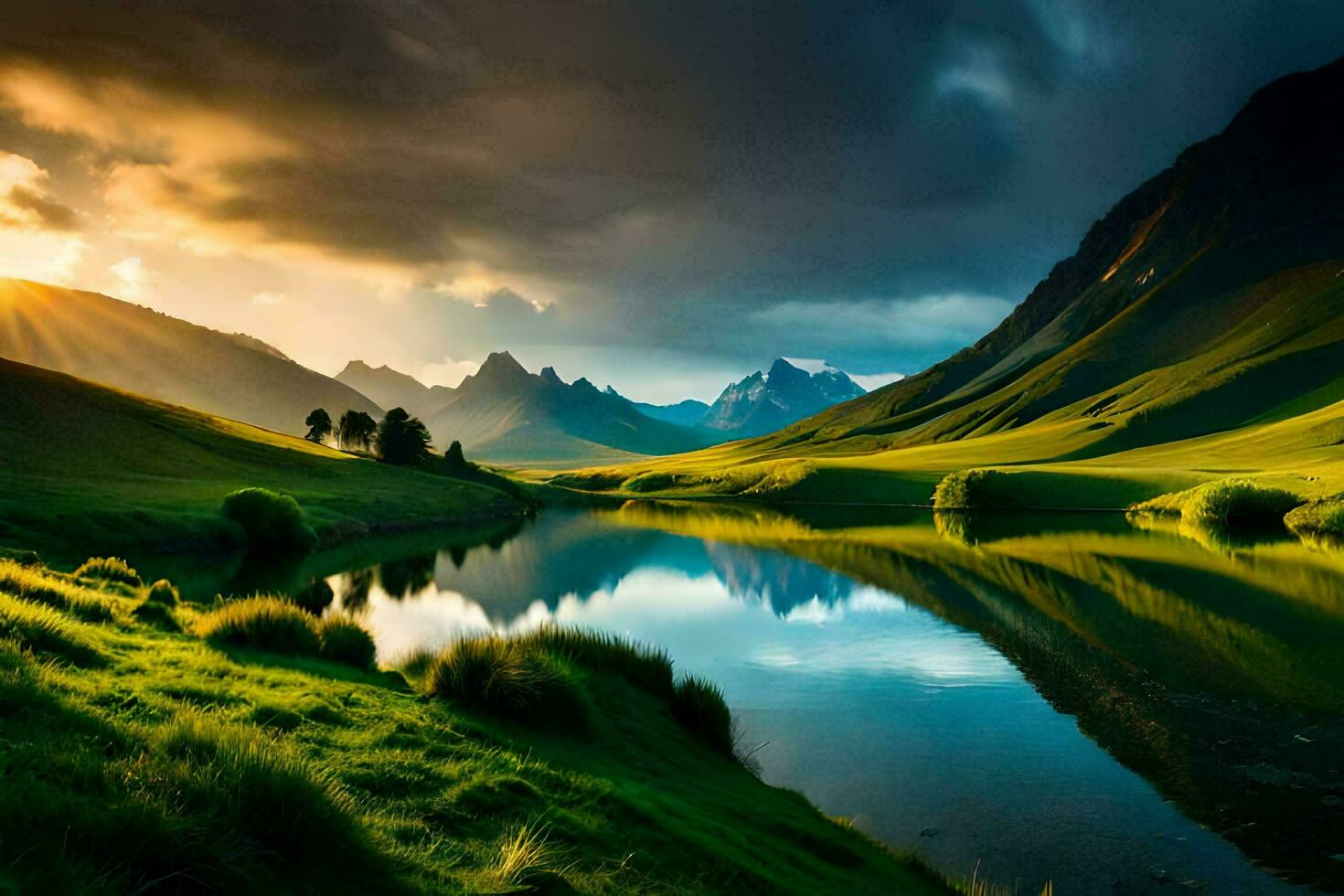 the sun rises over the mountains in the background. AI-Generated photo