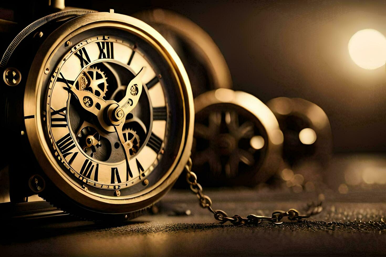 an old gold clock with roman numerals. AI-Generated photo