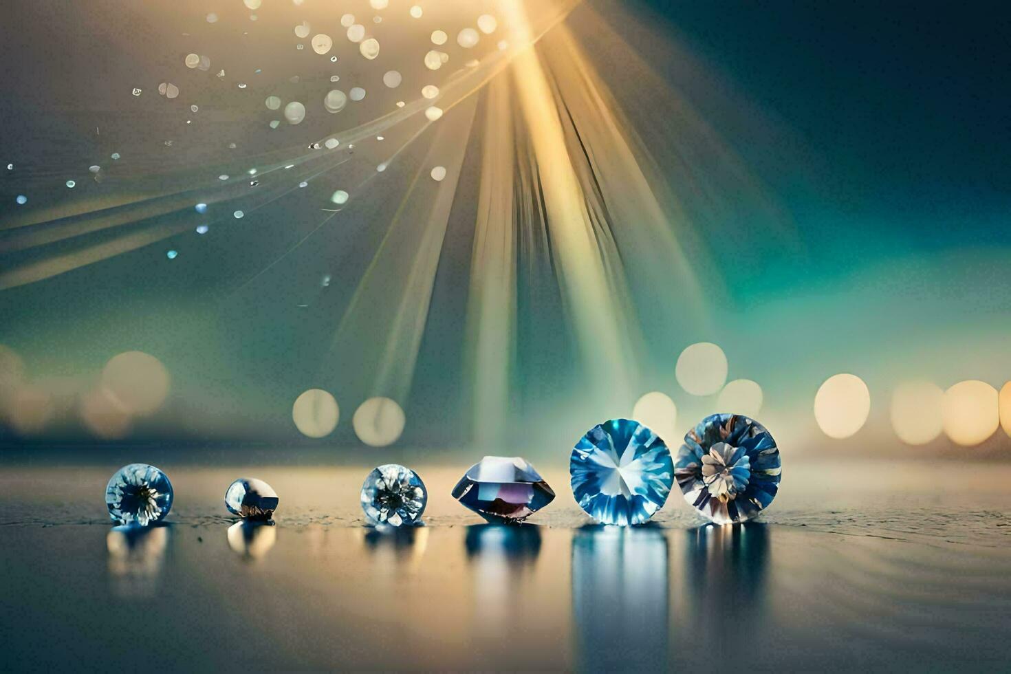 diamonds on a table with a light shining on them. AI-Generated photo