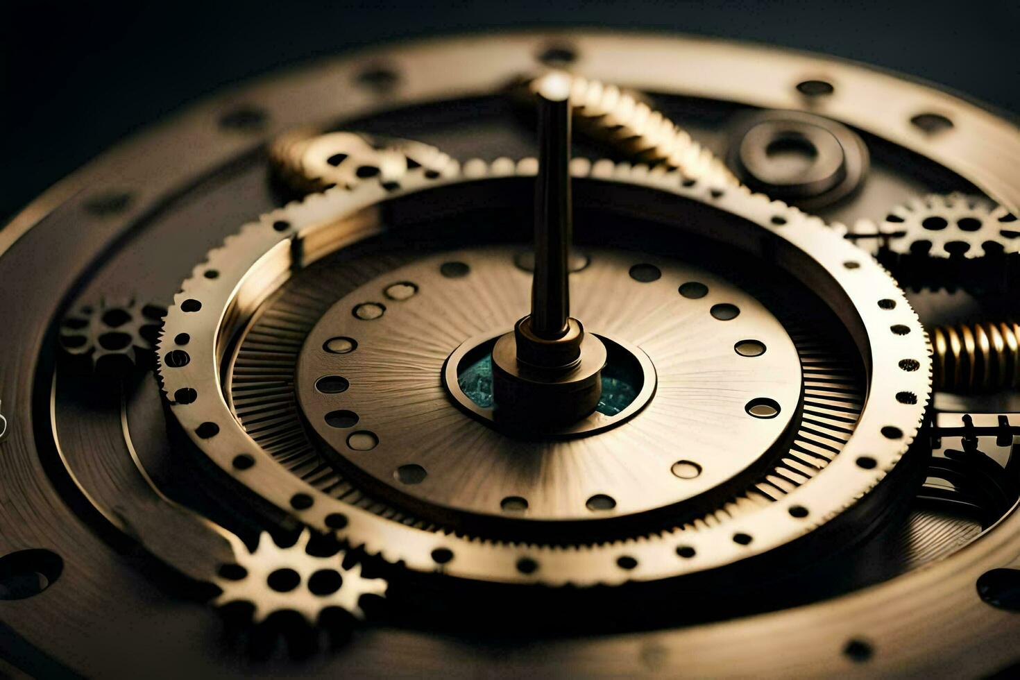 close up of a mechanical clock with gears. AI-Generated photo