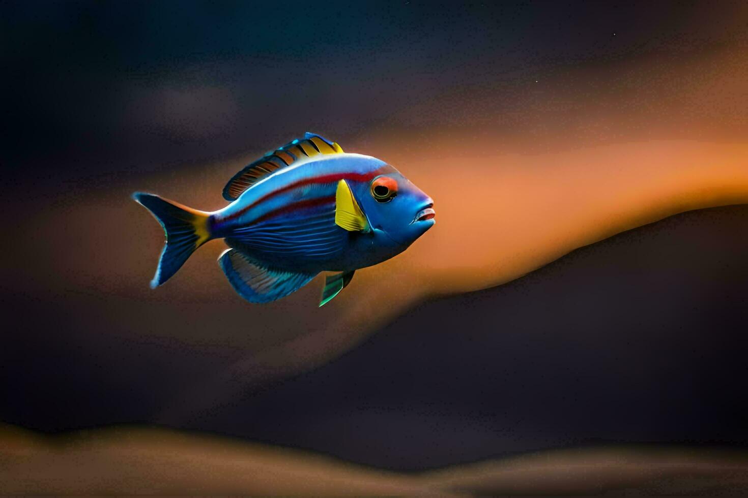 a fish with a colorful tail in the ocean. AI-Generated photo