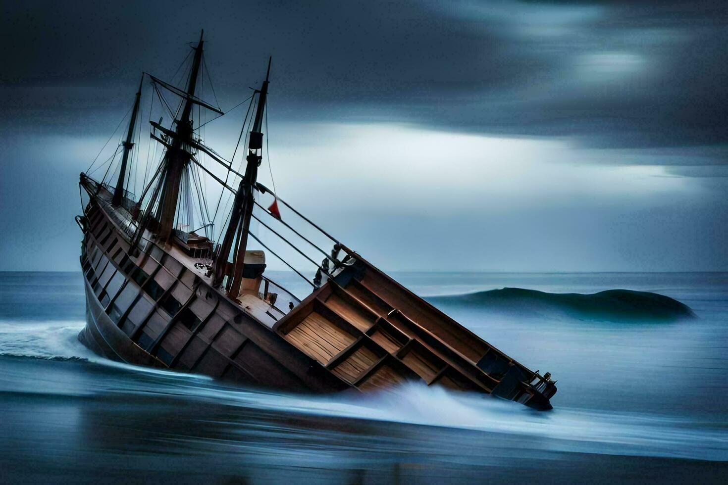 a ship is sinking in the ocean. AI-Generated photo