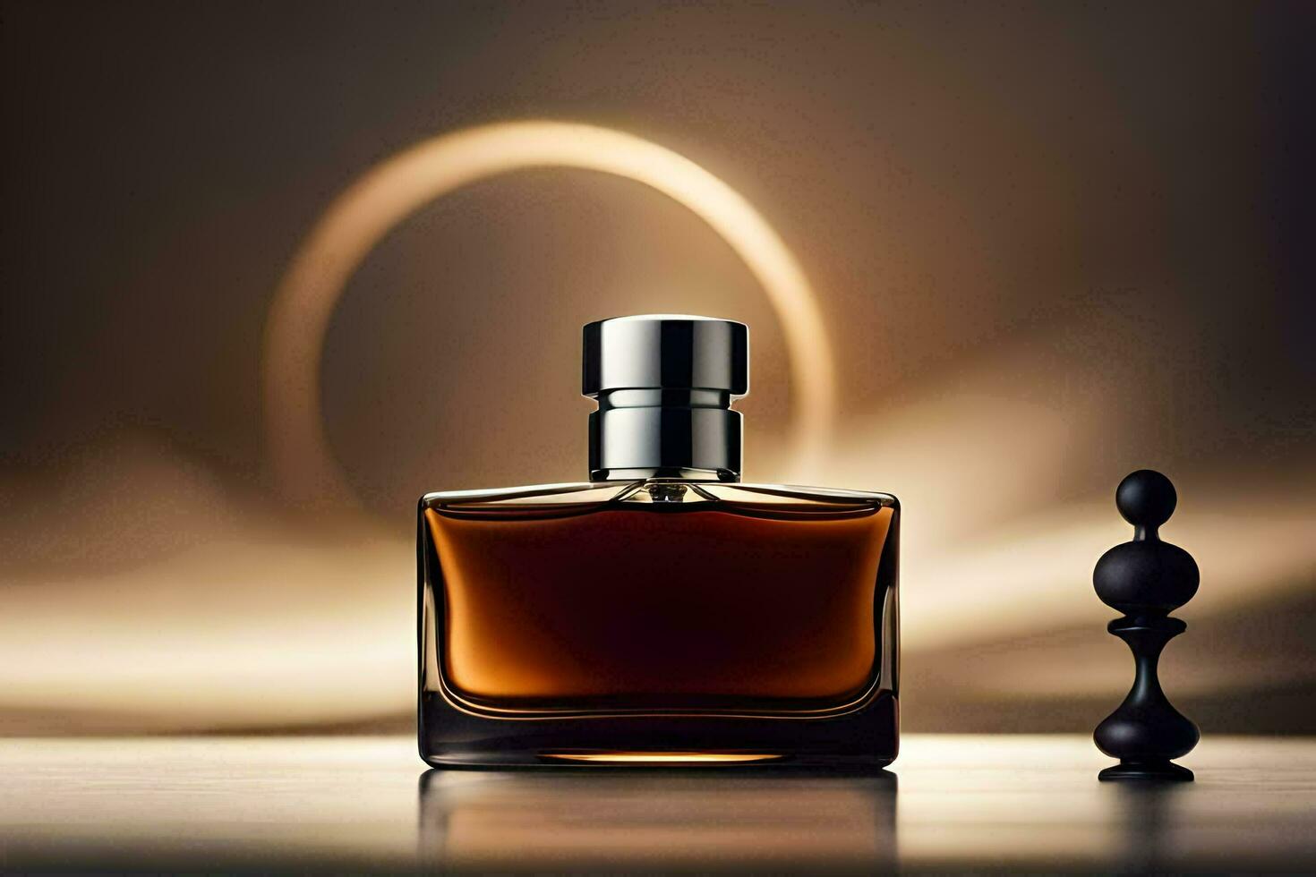 a bottle of perfume sitting on a table. AI-Generated photo