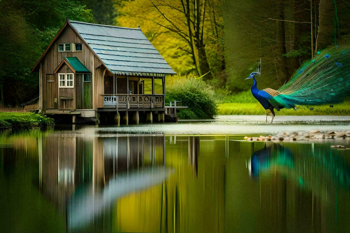 the peacock is a beautiful bird that is often seen in the wild. AI-Generated photo