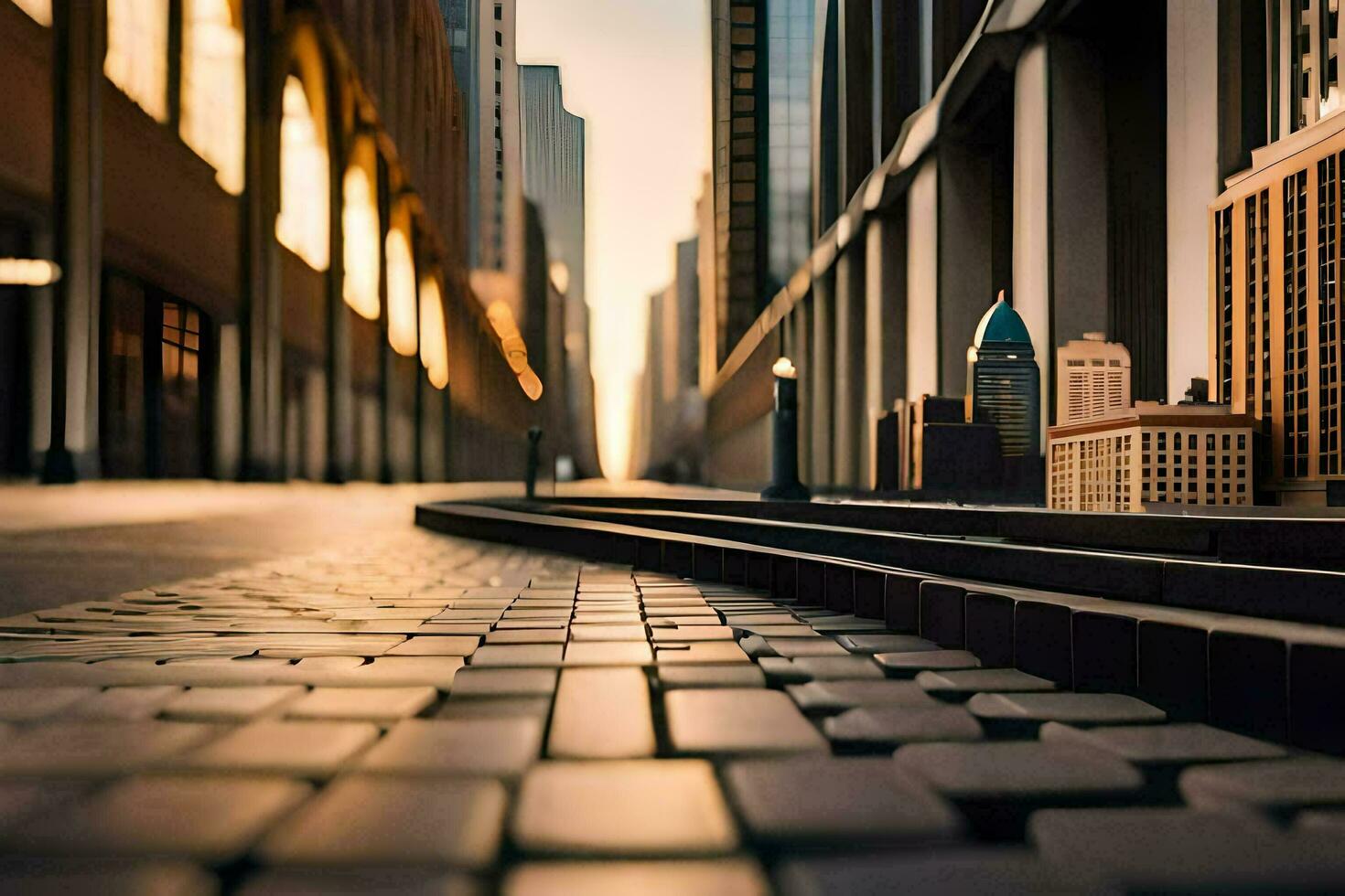 un ciudad calle con un tren pista y edificios generado por ai foto