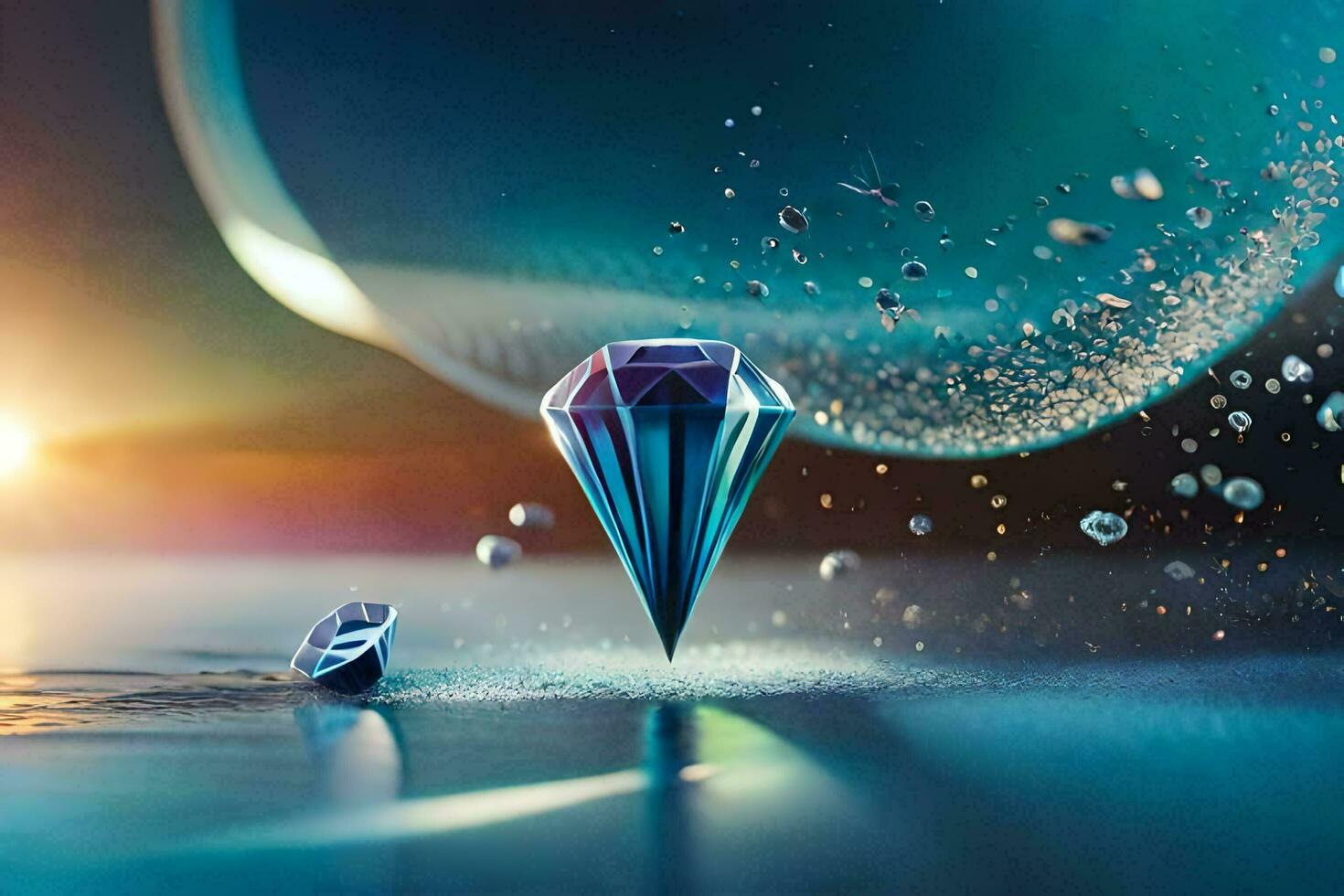 a diamond is floating in the water. AI-Generated photo