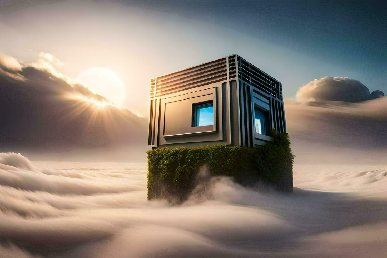 a house in the clouds with a window. AI-Generated photo