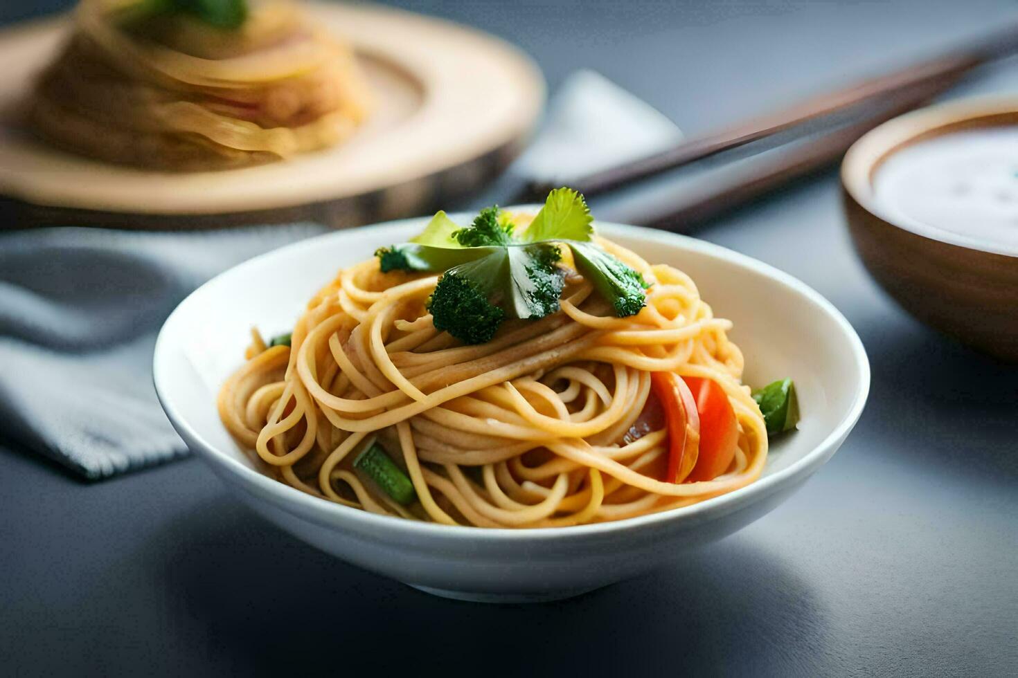 chinese noodles in a bowl. AI-Generated photo