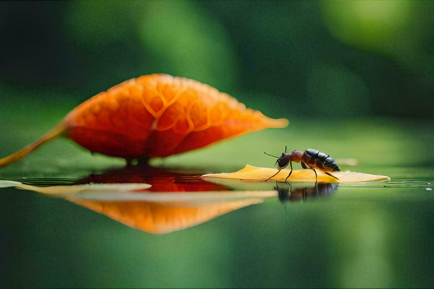 a bug on a leaf in the water. AI-Generated photo