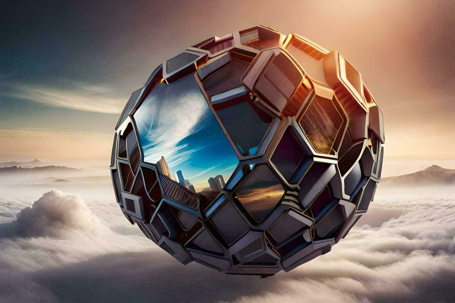 a sphere with a city in the sky. AI-Generated photo