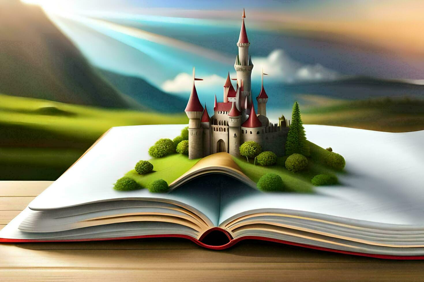 3d castle on the book. AI-Generated photo