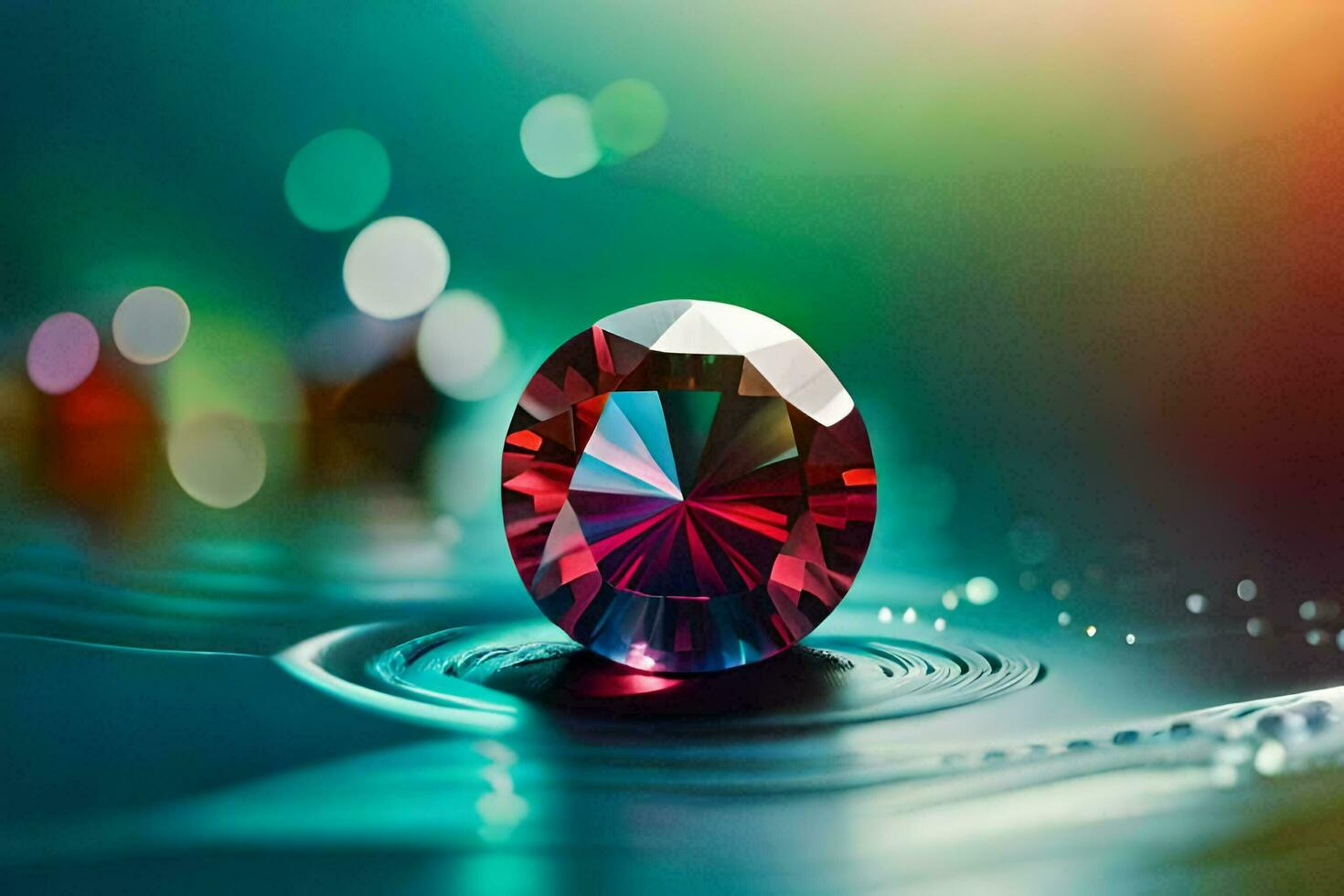 a diamond is sitting on top of a water droplet. AI-Generated photo