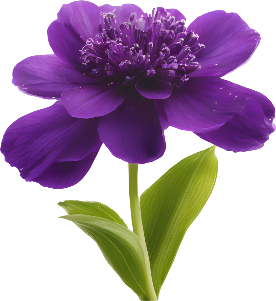 A painting of purple flowers with leaves. AI-Generated. png