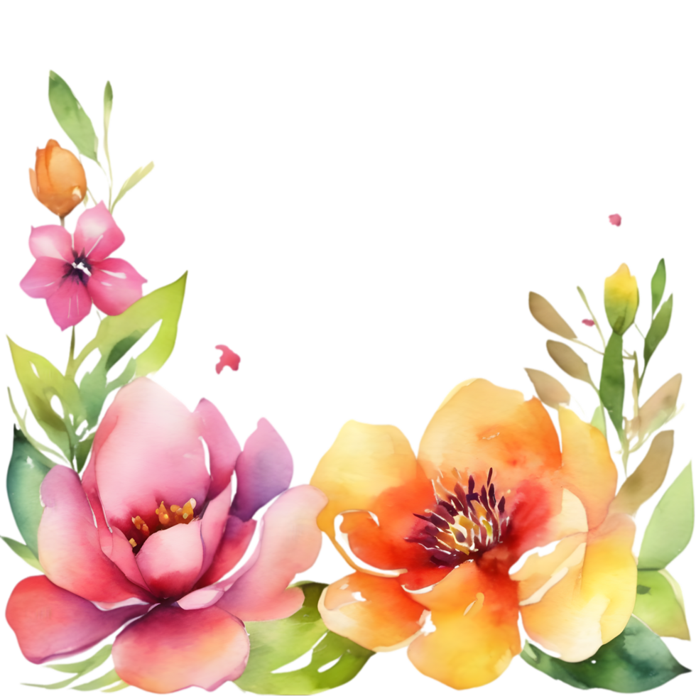 Clipart of watercolor paintings of colorful spring flowers, used for decoration. AI-Generated png