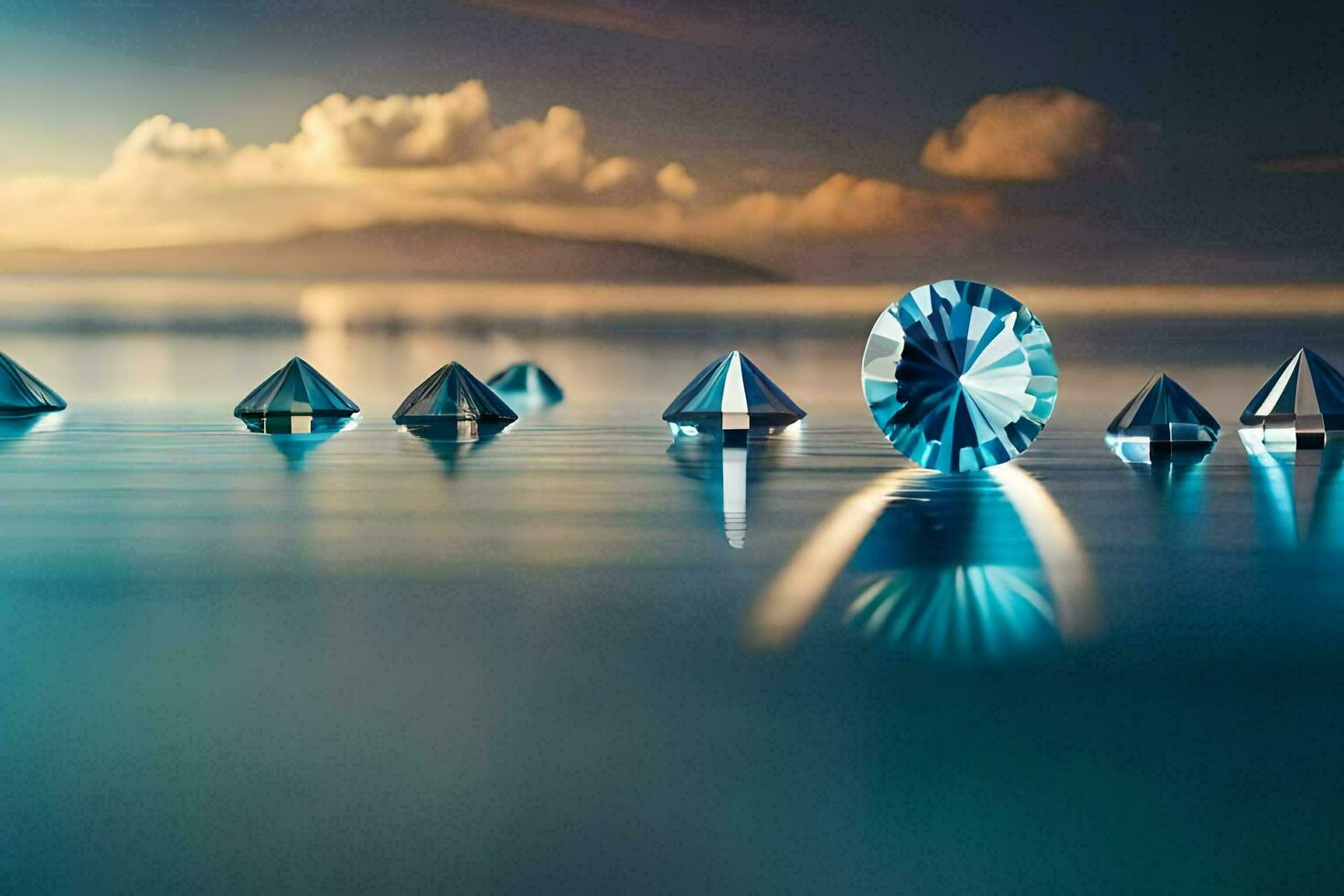 a group of blue diamonds in the water. AI-Generated photo