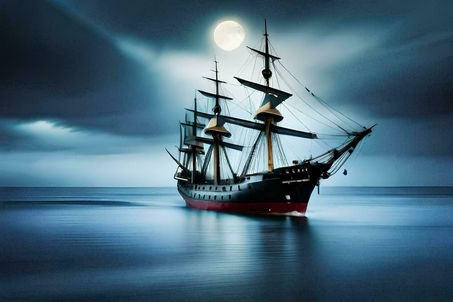 a pirate ship sailing in the ocean at night. AI-Generated photo