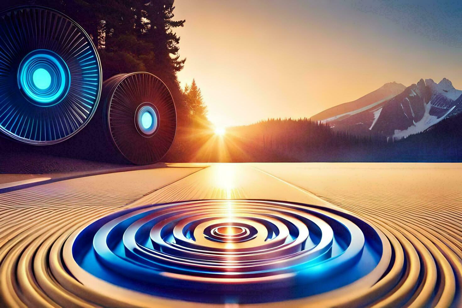 a pair of speakers with a circular design. AI-Generated photo