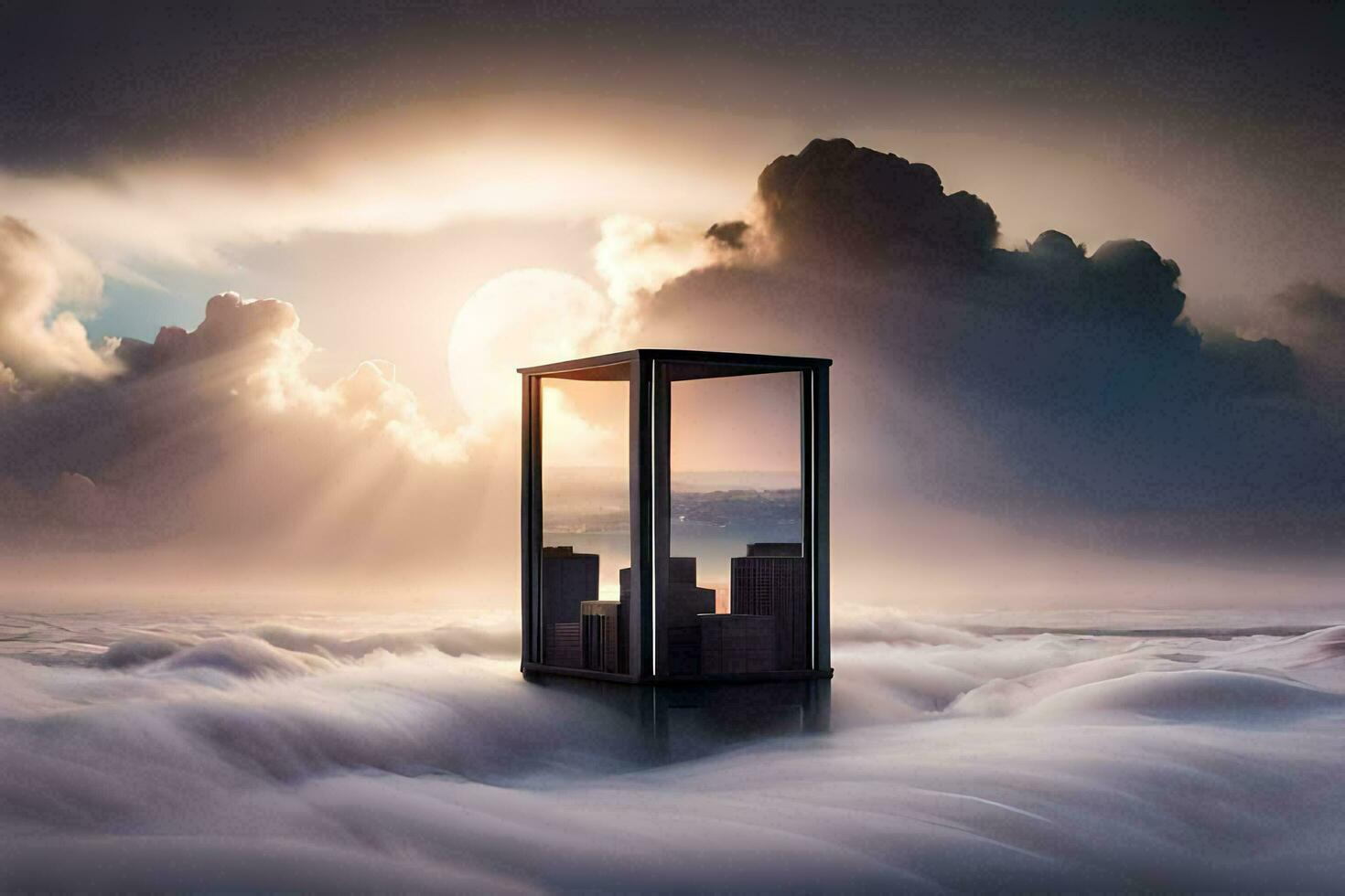 a city in the sky above clouds. AI-Generated photo