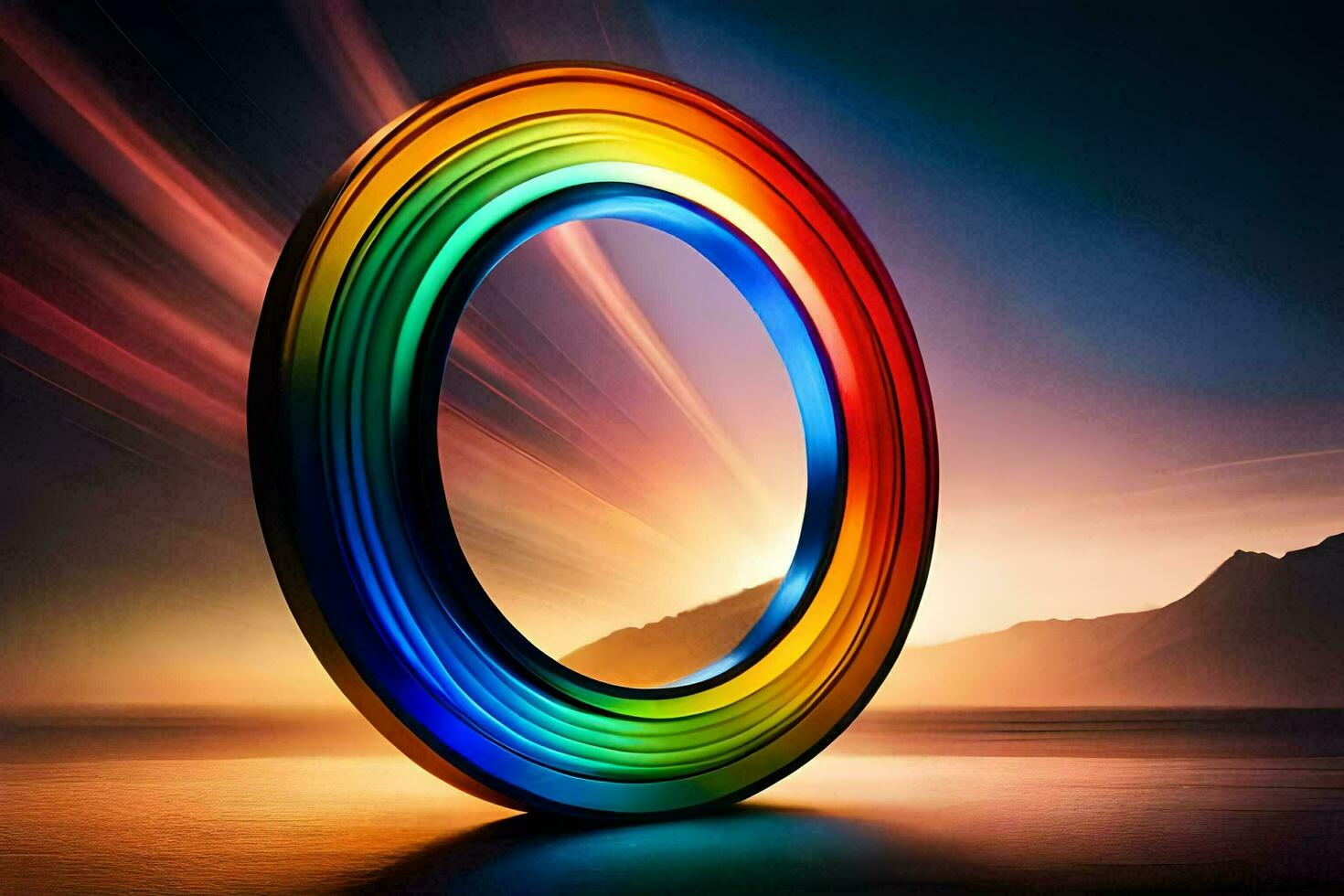 un vistoso anillo con un arco iris efecto. generado por ai foto