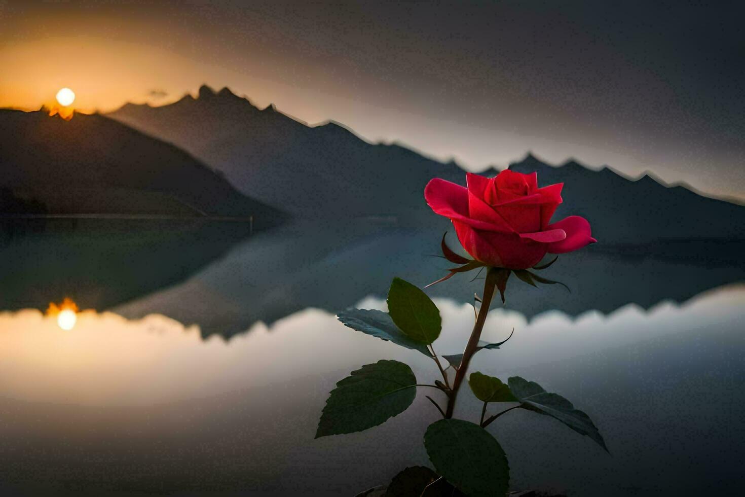 photo wallpaper the sky, mountains, lake, rose, person, person, the sun, the. AI-Generated