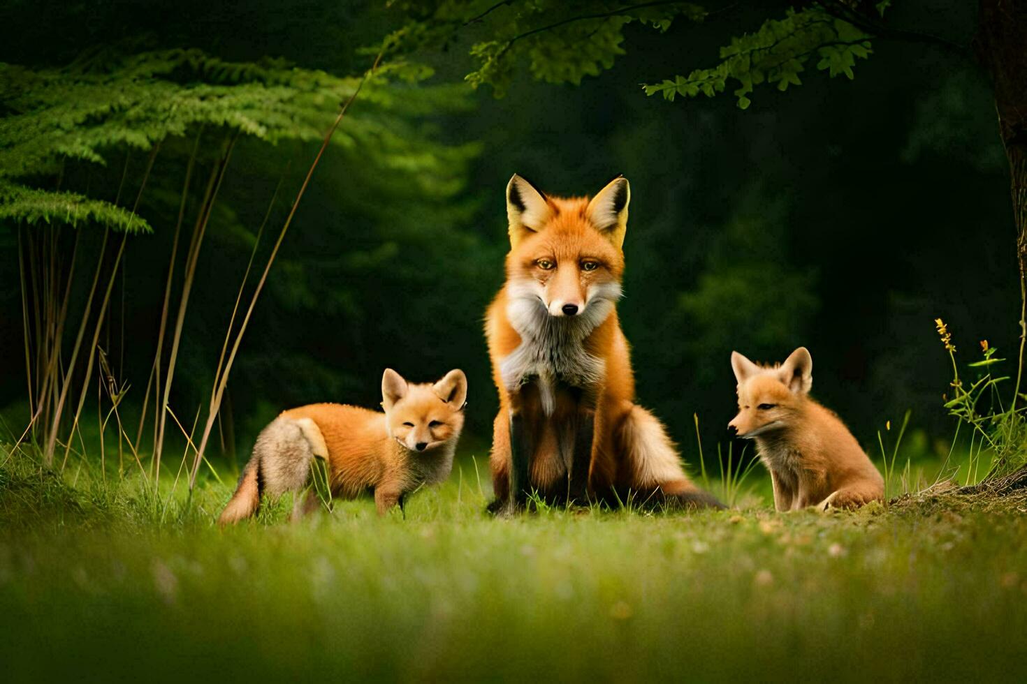 zorros en el bosque. generado por ai foto